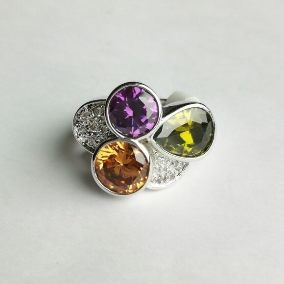 Multi stone cocktail ring 14k white gold size 7 🆕 - Picture 2 of 5